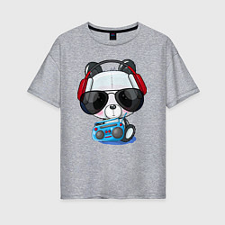 Футболка оверсайз женская Прикольный маленький панда в очках с магнитолой, цвет: меланж