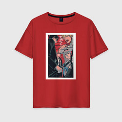 Футболка оверсайз женская Chainsaw Man Человек-бензопила Аниме, цвет: красный