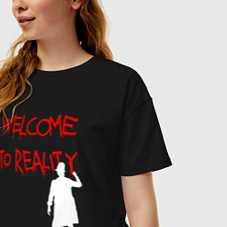 Футболка оверсайз женская Welcome to reality, inscription in blood, цвет: черный — фото 2