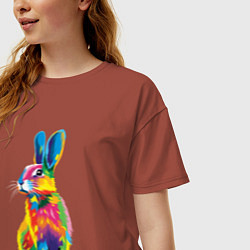 Футболка оверсайз женская Кролик в стиле поп-арт, цвет: кирпичный — фото 2