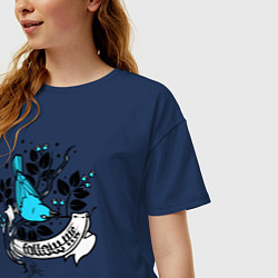 Футболка оверсайз женская Птица и ягоды - follow me, цвет: тёмно-синий — фото 2