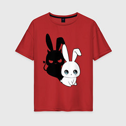 Женская футболка оверсайз Милый кролик - ангелочек или дьяволёнок?