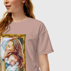 Футболка оверсайз женская Мать и дитя - картина масло, цвет: пыльно-розовый — фото 2