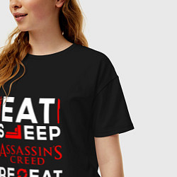 Футболка оверсайз женская Надпись eat sleep Assassins Creed repeat, цвет: черный — фото 2