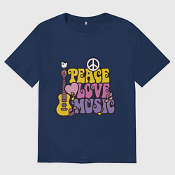 Футболка оверсайз женская Мир любовь и музыка, цвет: тёмно-синий