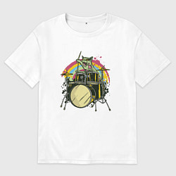 Женская футболка оверсайз Зомби кот барабанщик