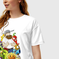 Футболка оверсайз женская Craaazy Dave plants, цвет: белый — фото 2