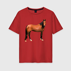 Футболка оверсайз женская Теплокровная лошадка, цвет: красный