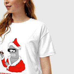 Футболка оверсайз женская Новогодний Бендер Футурама, цвет: белый — фото 2