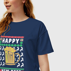 Футболка оверсайз женская Новый год с пивом, цвет: тёмно-синий — фото 2