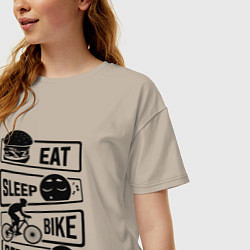 Футболка оверсайз женская Eat sleep bike repeat art, цвет: миндальный — фото 2