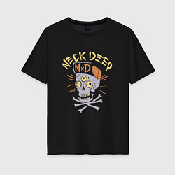 Футболка оверсайз женская Neck Deep band панк рок - череп в кепке, цвет: черный