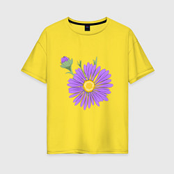 Футболка оверсайз женская Фиолетовый цветок, цвет: желтый