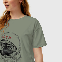 Футболка оверсайз женская Лайка собака космонавт СССР, цвет: авокадо — фото 2
