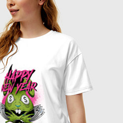 Футболка оверсайз женская Green rabbit Happy new year, цвет: белый — фото 2