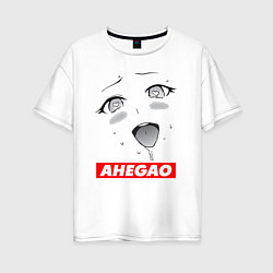 Футболка оверсайз женская Лицо ахегао с логотипом, цвет: белый