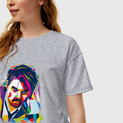 Футболка оверсайз женская Портрет Джонни Деппа полигональный, цвет: меланж — фото 2