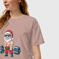 Футболка оверсайз женская Санта силач, цвет: пыльно-розовый — фото 2