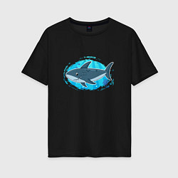 Футболка оверсайз женская Мультяшная акула под водой, цвет: черный
