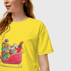 Футболка оверсайз женская Заяц с рождественскими подарками в санях, цвет: желтый — фото 2