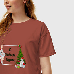 Футболка оверсайз женская Новогоднее настроение от Санты, цвет: кирпичный — фото 2