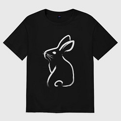 Женская футболка оверсайз Кролик нарисованный японской кистью