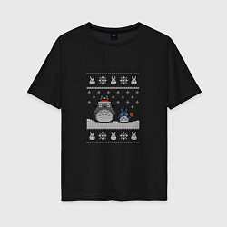 Футболка оверсайз женская Новогодние тоторики - ugly sweater, цвет: черный