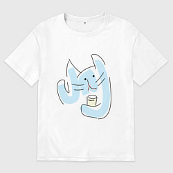 Футболка оверсайз женская Котик с стаканом, цвет: белый