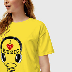 Футболка оверсайз женская I love Music - headphones, цвет: желтый — фото 2