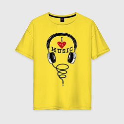 Футболка оверсайз женская I love Music - headphones, цвет: желтый