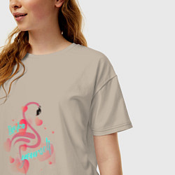 Футболка оверсайз женская Фламинго в серце, цвет: миндальный — фото 2