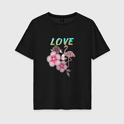Женская футболка оверсайз Любовь и фламинго