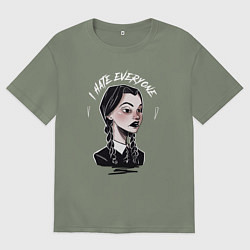 Женская футболка оверсайз Wednesday: I hate everyone