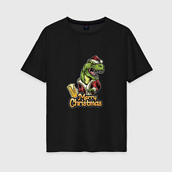 Женская футболка оверсайз Рождественский динозавр