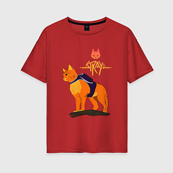 Футболка оверсайз женская Stray - cat logo, цвет: красный