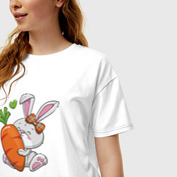 Футболка оверсайз женская Зайка с большой морковкой, цвет: белый — фото 2