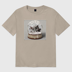 Футболка оверсайз женская Спящий котёнок в стеклянном шаре, цвет: миндальный