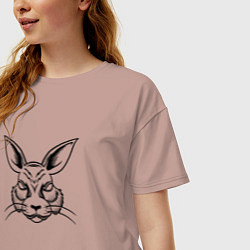 Футболка оверсайз женская Кролик черно-белый, цвет: пыльно-розовый — фото 2