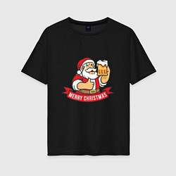 Футболка оверсайз женская Christmas beer, цвет: черный