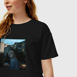 Футболка оверсайз женская Аниме ирл - хрущевки, цвет: черный — фото 2