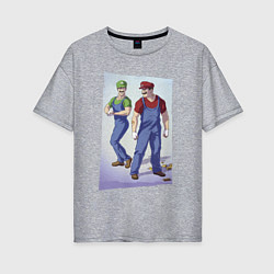 Женская футболка оверсайз Марио и Луиджи - крутые чуваки - стилизация