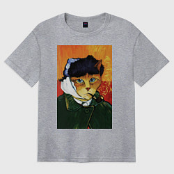 Женская футболка оверсайз Кот Ван Гога портрет с отрезанным ухом - пародия