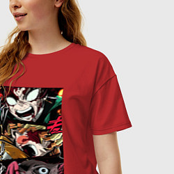Футболка оверсайз женская Коллаж клинок рассекающий демонов, цвет: красный — фото 2