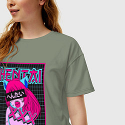 Футболка оверсайз женская Hentai blue redhead girl art, цвет: авокадо — фото 2