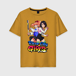 Футболка оверсайз женская River city girls - Misako and Kyoko, цвет: горчичный