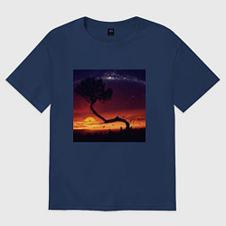Футболка оверсайз женская Пиксельный закат в Африке, цвет: тёмно-синий