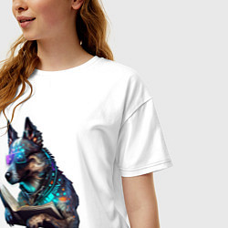 Футболка оверсайз женская Киберпанк собака с книгой, цвет: белый — фото 2