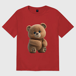 Футболка оверсайз женская Большой плюшевый мишка, цвет: красный