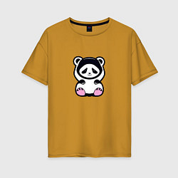Футболка оверсайз женская Милая панда в капюшоне, цвет: горчичный