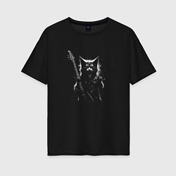 Футболка оверсайз женская Black metal cat, цвет: черный